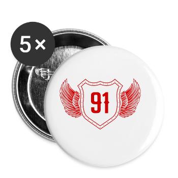 91 Zahl Wappen - Buttons groß 56 mm (5er Pack) - Weiß - Vorne