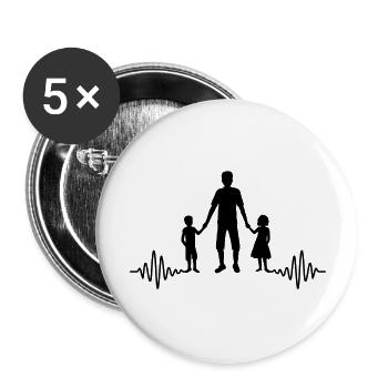 Heartbeat 2 Enfants Papa - Lot de 5 grands badges (56 mm) - blanc - Devant