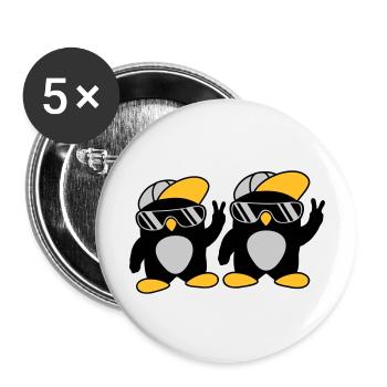 2 Freunde coole Pinguine - Buttons groß 56 mm (5er Pack) - Weiß - Vorne