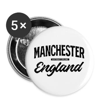 Lettrage vintage Manchester Angleterre - Lot de 5 grands badges (56 mm) - blanc - Devant