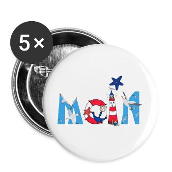 Moin Kinder Motiv - Buttons groß 56 mm (5er Pack) - Weiß - Vorne