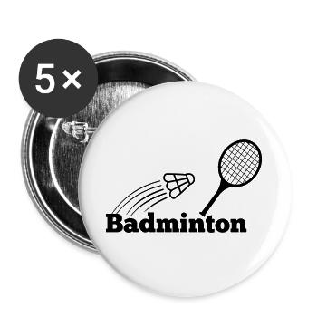 Badmintontext mit Shuttle und Schläger - Buttons groß 56 mm (5er Pack) - Weiß - Vorne