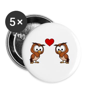 Eule Comic Paar liebe - Buttons groß 56 mm (5er Pack) - Weiß - Vorne