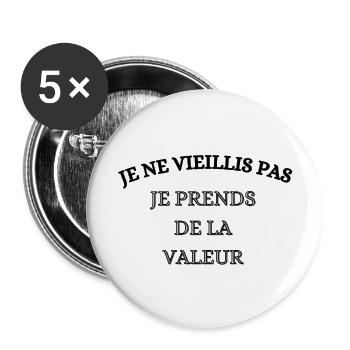 Idée cadeau anniversaire humour âge homme femme - Lot de 5 grands badges (56 mm) - blanc - Devant