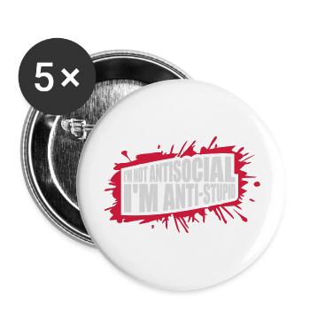 not antisocial anti stupid - Buttons large 2.2''/56 mm (5-pack) - white - Front