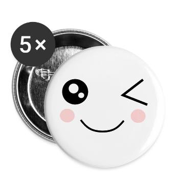 Kawaii Gesicht lustig - Buttons groß 56 mm (5er Pack) - Weiß - Vorne