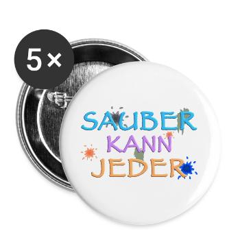 Sauber kann Jeder, witziger Spruch - Buttons groß 56 mm (5er Pack) - Weiß - Vorne