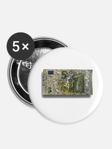 5 Bitcoin - Buttons groß 56 mm (5er Pack) - Weiß