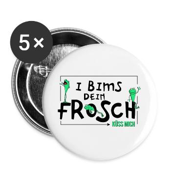 Frosch - I Bims dein Frosch - Kuss - Buttons groß 56 mm (5er Pack) - Weiß - Vorne