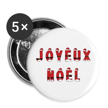 Joyeux noël nous vous souhaitons un joyeux noël - Lot de 5 grands badges (56 mm) - blanc - Devant