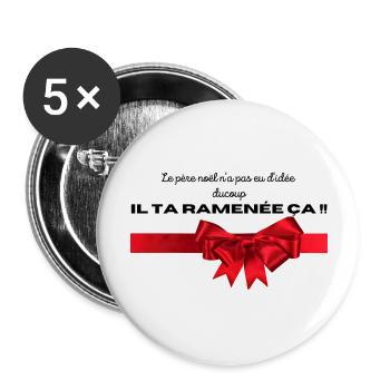Cadeau de noël - Lot de 5 grands badges (56 mm) - blanc - Devant