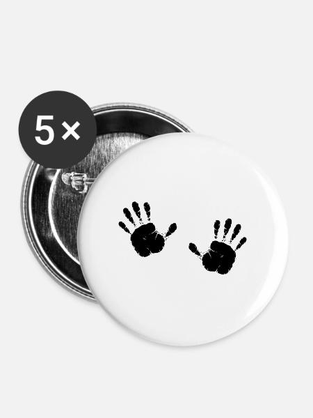 Schwarze Handabdrücke - Buttons groß 56 mm (5er Pack) - Weiß