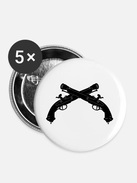 Piratenpistolen-Duell - Buttons groß 56 mm (5er Pack) - Weiß