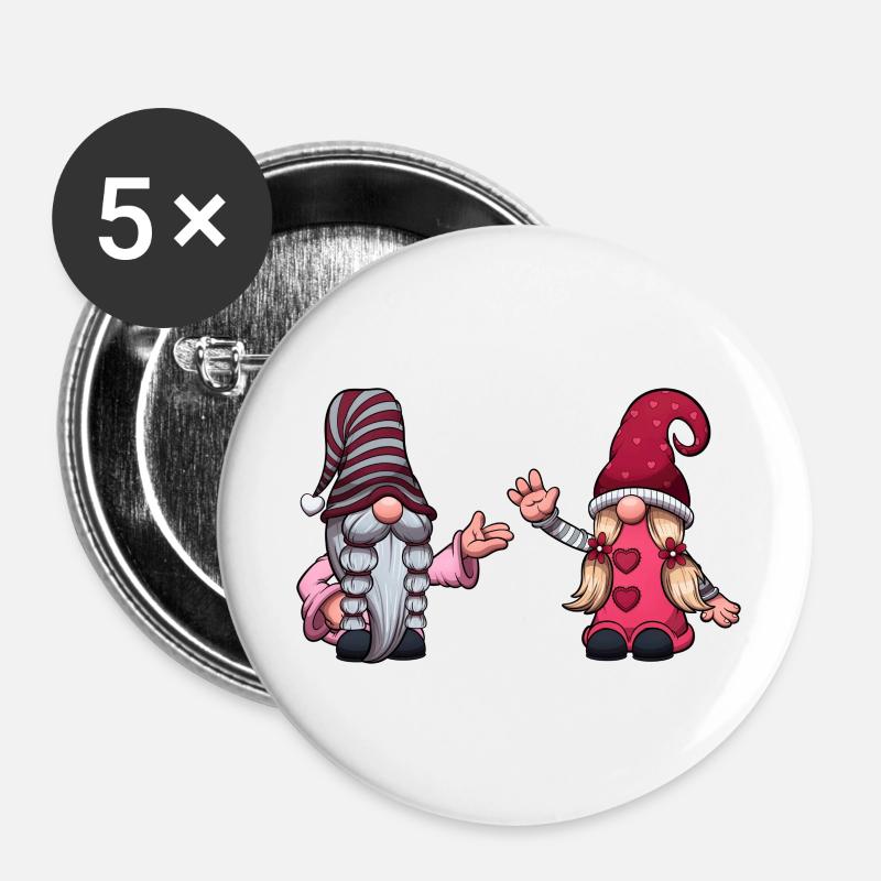 Cute Valentine's Day Gnomes - Buttons large 2.2''/56 mm (5-pack) - white