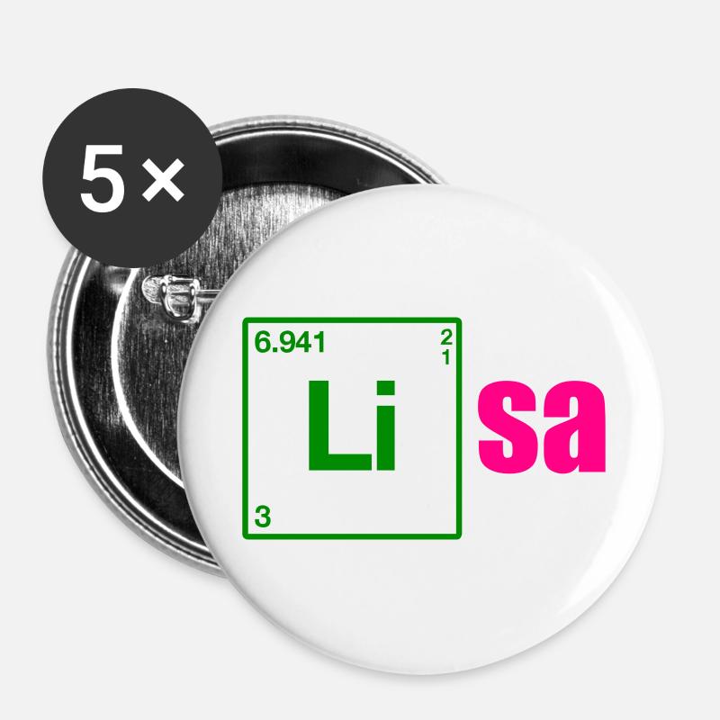 Lisa Name Geschenk Geburtstag - Buttons groß 56 mm (5er Pack) - Weiß