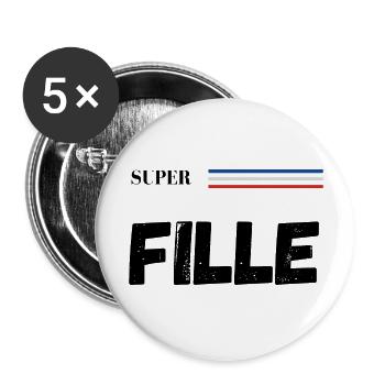 super fille - t-shirt assorti - Lot de 5 grands badges (56 mm) - blanc - Devant