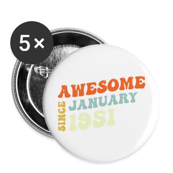 Groovy 72 Years Old Awesome Since January 1951 - Buttons large 2.2''/56 mm (5-pack) - white - Front