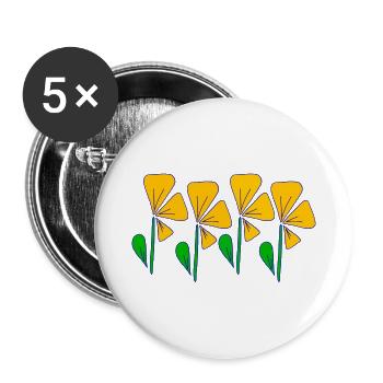 Iza Fabian-Gelbe Blumen Retro Style - Buttons groß 56 mm (5er Pack) - Weiß - Vorne