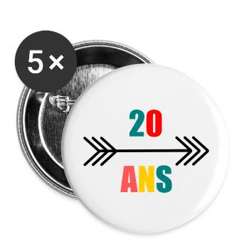 20 ANS,20e ANNIVERSAIRE,ANNIVERSAIRE 20 ANS,20 - Lot de 5 grands badges (56 mm) - blanc - Devant