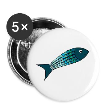 SARDINE. FISCH. APRILSCHERZ. OSTERN. MEER - Buttons groß 56 mm (5er Pack) - Weiß - Vorne