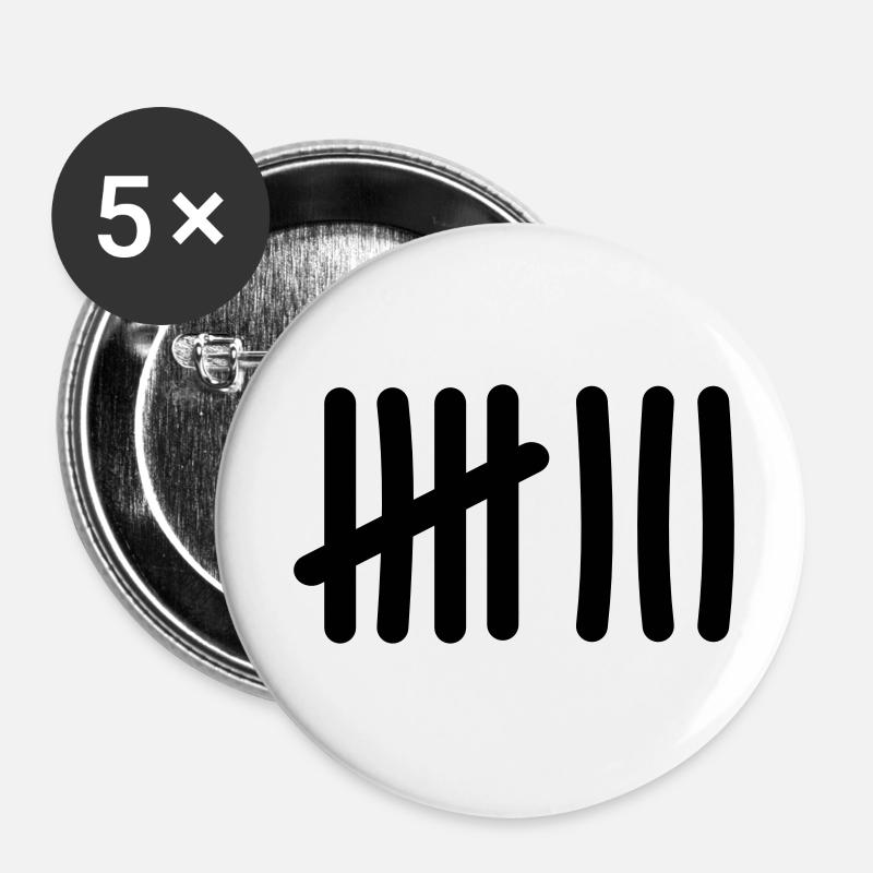 Tally List Symbol - 8 dashes - Buttons large 2.2''/56 mm (5-pack) - white