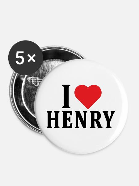 T-Shirt Name Ich liebe Henry T-Shirt Geschenkidee - Buttons groß 56 mm (5er Pack) - Weiß