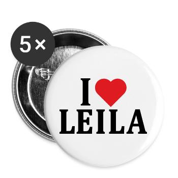 t-shirt prénom J’adore Leila t-shirt idée cadeau - Lot de 5 grands badges (56 mm) - blanc - Devant