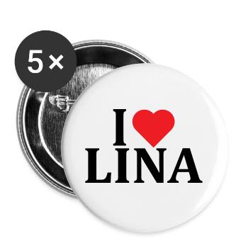 Name T-Shirt I love Lina T-Shirt Geschenkidee - Buttons groß 56 mm (5er Pack) - Weiß - Vorne
