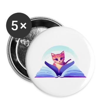 Cat Books Cat Reading Book Kitten Domestic Cat - Buttons large 2.2''/56 mm (5-pack) - white - Front