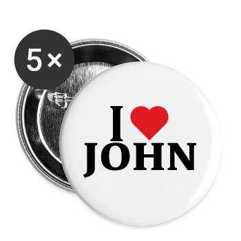 Name T-Shirt I love John T-Shirt Geschenkidee - Buttons groß 56 mm (5er Pack) - Weiß - Vorne