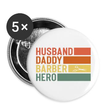 Husband Daddy Barber Hero - Buttons groß 56 mm (5er Pack) - Weiß - Vorne