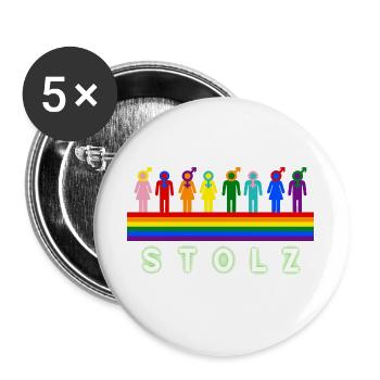Stolz – Pride Regenbogen LGBTQ Design - Buttons groß 56 mm (5er Pack) - Weiß - Vorne
