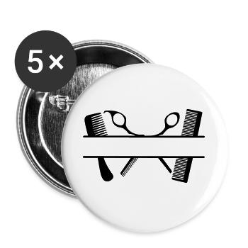 Bannière de texte à deux peignes et ciseaux - Lot de 5 grands badges (56 mm) - blanc - Devant
