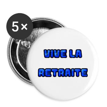 RETRAITE. RETRAITE. RETRAITEE. SENIOR. MAMIE. PAPY - Lot de 5 grands badges (56 mm) - blanc - Devant