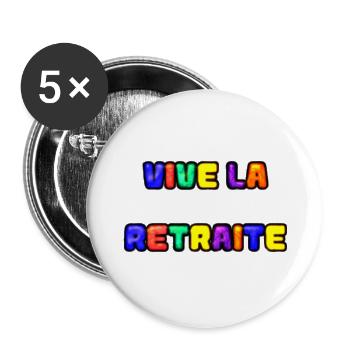 RETRAITE. RETRAITE. RETRAITEE. SENIOR. MAMIE. PAPY - Lot de 5 grands badges (56 mm) - blanc - Devant