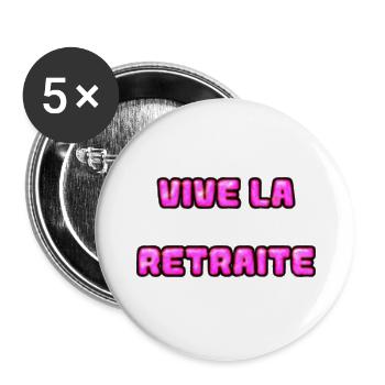 RETRAITE. RETRAITE. RETRAITEE. RETRAITE - Lot de 5 grands badges (56 mm) - blanc - Devant