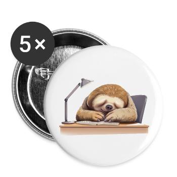 Lesendes und Schlafendes Faultier am Schreibtisch, - Buttons groß 56 mm (5er Pack) - Weiß - Vorne