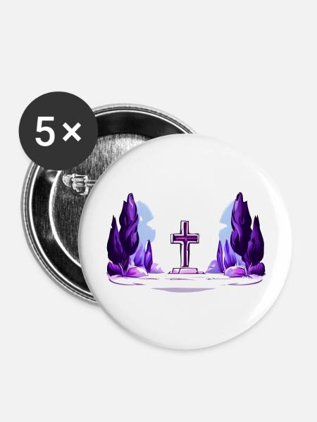 Kreuz zwischen Bäumen - Buttons groß 56 mm (5er Pack) - Weiß