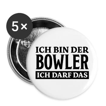 Bowling Spruch Bowlingspieler Fun Bowler Geschenk - Buttons groß 56 mm (5er Pack) - Weiß - Vorne