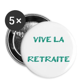 RETRAITE. RETRAITE. RETRAITEE. SENIOR. MAMIE. PAPY - Lot de 5 grands badges (56 mm) - blanc - Devant