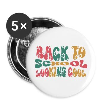 Back To School Looking Coo, Schulanfang Schulstart - Buttons groß 56 mm (5er Pack) - Weiß - Vorne