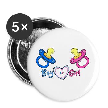 Boy or Girl Herzdesign Babyprint - Buttons groß 56 mm (5er Pack) - Weiß - Vorne