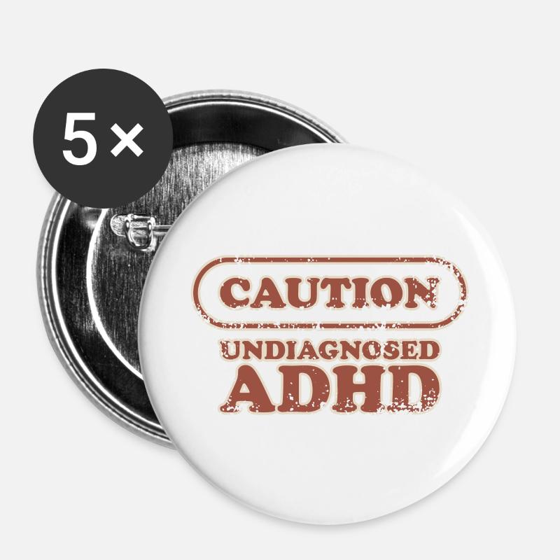 Caution, ADHD - Buttons large 2.2''/56 mm (5-pack) - white