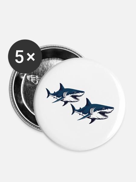 sharks - Buttons groß 56 mm (5er Pack) - Weiß