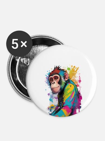 Wunderschöner farbiger Schimpanse - Buttons groß 56 mm (5er Pack) - Weiß