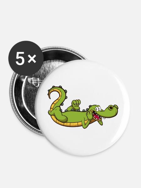 Karikatur Krokodil - Buttons groß 56 mm (5er Pack) - Weiß