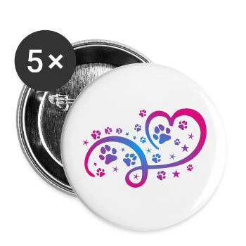 Herz mit Pfötchen und Sternen - Buttons groß 56 mm (5er Pack) - Weiß - Vorne