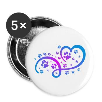 Herz mit Pfötchen und Sternen - Buttons groß 56 mm (5er Pack) - Weiß - Vorne
