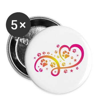 Herz mit Pfötchen und Sternen - Buttons groß 56 mm (5er Pack) - Weiß - Vorne