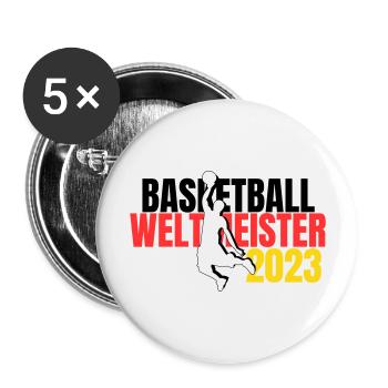 Basketball WM 2023 Fan-Shirt Weltmeister - Buttons groß 56 mm (5er Pack) - Weiß - Vorne
